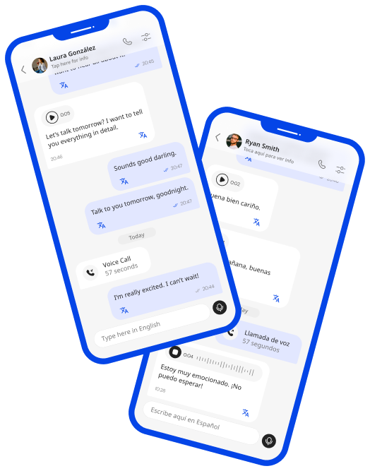 Oralingo chat translation in action — English and Spanish conversations side by side
